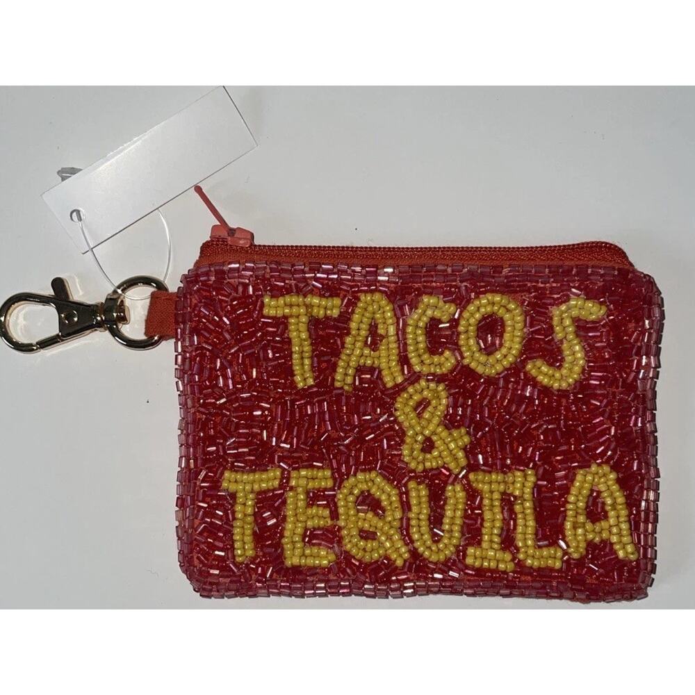 Tacos & Tequila Beaded Card / Coin Purse NWT Wallet Orange/Yellow Kirklands